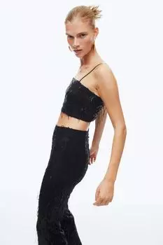Укороченный топ с пайетками H&amp;M, черный/блестки