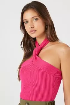 Укороченный топ с перекрученной бретелькой на бретельках-свитере Forever 21, фуксия