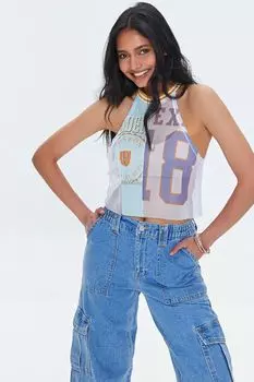 Укороченный топ с переработанным графическим рисунком Boston Forever 21, синий