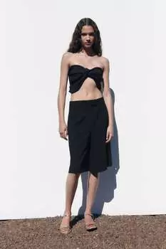 Укороченный топ с пересеченными руками ZARA, черный