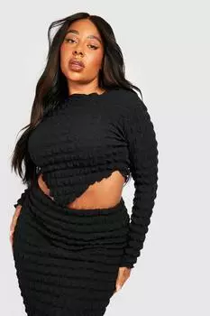 Укороченный топ с платковым подолом plus bubble Boohoo, черный