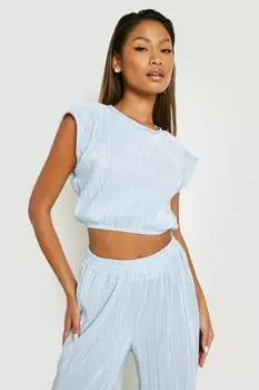 Укороченный топ с плиссированными подплечниками Boohoo, синий