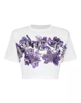 Укороченный топ с подкладкой на плечах с цветами PHILIPP PLEIN, белый