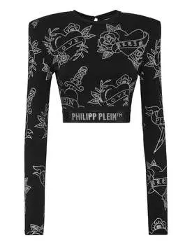Укороченный топ с подплечниками LS Love PHILIPP PLEIN, черный