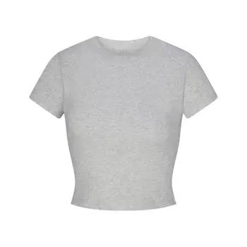 Укороченный топ с подплечниками SKIMS Cotton Rib, цвет Light Heather Grey