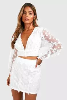 Укороченный топ с погружением и деталями бабочка Boohoo, слоновая кость