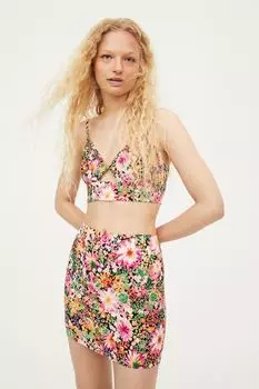 Укороченный топ с принтом H&M, черный/цветы