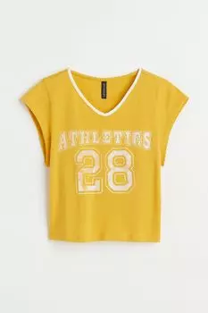 Укороченный топ с принтом H&amp;M, желтый/легкая атлетика