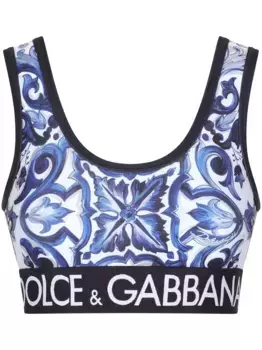 Укороченный топ с принтом Majolica DOLCE & GABBANA, синий