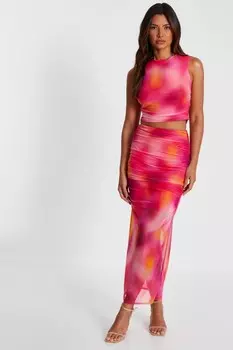 Укороченный топ с принтом омбре в розовую сетку QUIZ Clothing