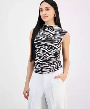 Укороченный топ с принтом, сборками по бокам и воротником-стойкой Bar III, мультиколор