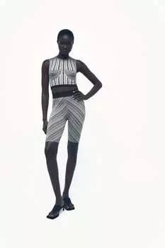 Укороченный топ с принтом ZARA, черно-белый