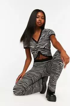 Укороченный топ с принтом зебры и сборками на шнурке Forever 21, черный