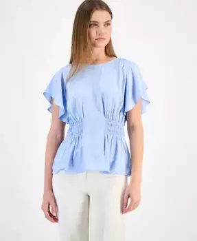Укороченный топ с присборенной талией и рукавами-крылышками Petite Anne Klein, синий