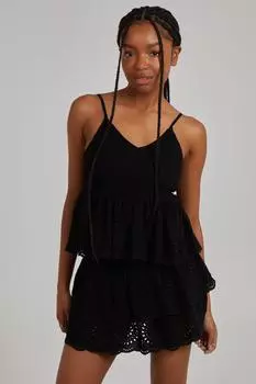 Укороченный топ с присборенной вышивкой Broderie Pink Vanilla, черный