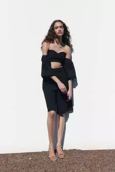 Укороченный топ с пуффом ZARA, черный
