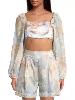 Укороченный топ с пышными рукавами Aurum, цвет Pastel Blue Multi