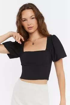 Укороченный топ с пышными рукавами Forever 21, черный