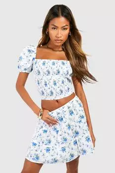 Укороченный топ с пышными рукавами и бахромой Ditsy boohoo, белый