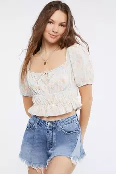 Укороченный топ с пышными рукавами и цветочным принтом Forever 21