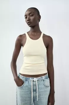 Укороченный топ с ребристой халтером ZARA, желтый