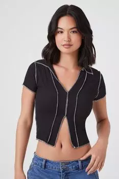 Укороченный топ с ребристым трикотажным швом Forever 21, черный