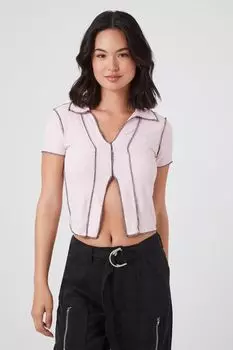 Укороченный топ с ребристым трикотажным швом Forever 21, розовый
