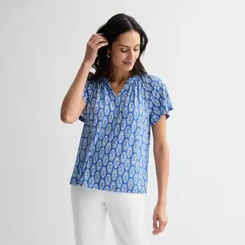 Укороченный топ с регланом и сборками Croft & Barrow, цвет blue soft tile