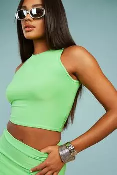 Укороченный топ с рейсерским вырезом Boohoo, зеленый