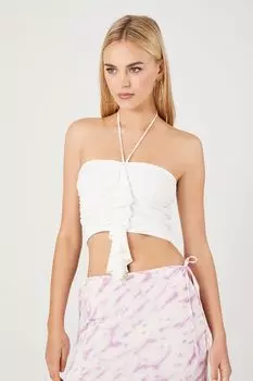 Укороченный топ с рюшами через шею Forever 21, белый