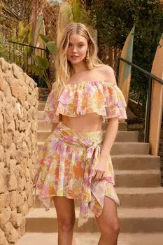 Укороченный топ с рюшами и цветочным принтом Forever 21, розовый