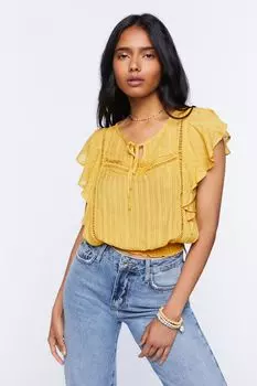 Укороченный топ с рюшами и отделкой лесенкой Forever 21, желтый
