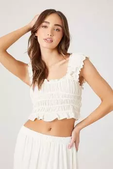 Укороченный топ с рюшами и сборками Forever 21, белый