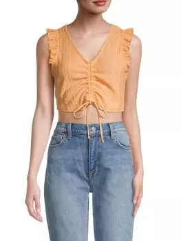 Укороченный топ с рюшами на плечах и люверсами Bcbgeneration, цвет Papaya