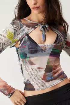 Укороченный топ с сетчатой завязкой спереди Nasty Gal, мультиколор