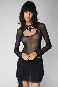 Укороченный топ с сетчатой завязкой спереди Nasty Gal, черный