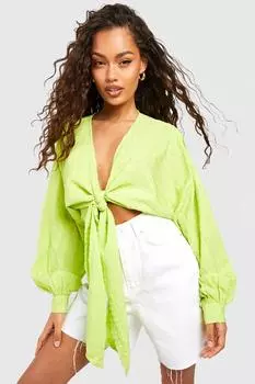 Укороченный топ с текстурированной завязкой Boohoo, лемон