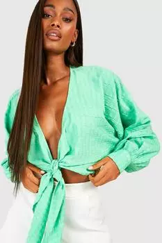Укороченный топ с текстурированной завязкой Boohoo, зеленый