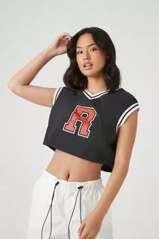 Укороченный топ с университетским рисунком Forever 21, черный
