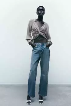 Укороченный топ с узелом Zara, коричневый/серо-коричневый