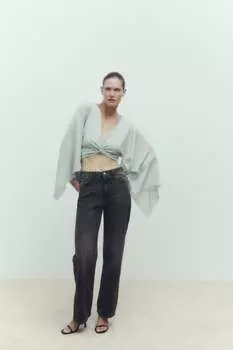 Укороченный топ с узлом ZARA, зеленый