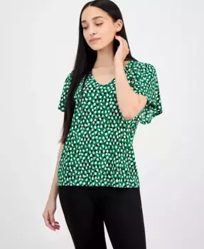 Укороченный топ с V-образным вырезом и рукавом реглан в принте AK Anne Klein, зеленый