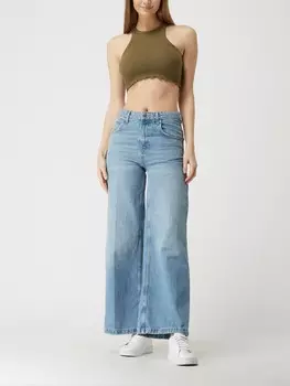 Укороченный топ с вафельной структурой модель "Жасмин" Noisy May, оливково-зеленый