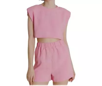 Укороченный топ с вафельной вязкой розового цвета Aureum