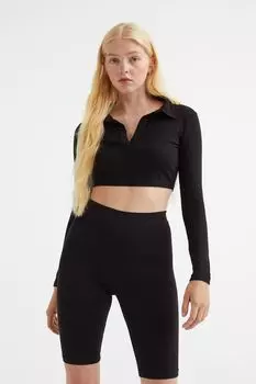 Укороченный топ с воротником H&amp;M, черный