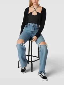 Укороченный топ с воротником-халтером для завязки Review, черный