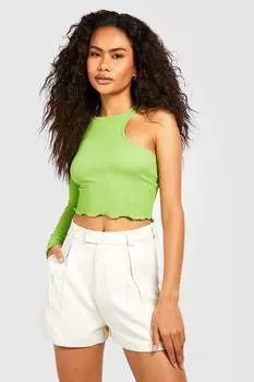 Укороченный топ с вырезными плечами, длинным рукавом, рукавом салата Boohoo, зеленый
