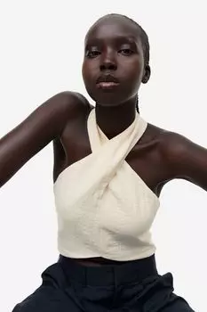Укороченный топ с вырезом халтер H&M, светло-бежевый