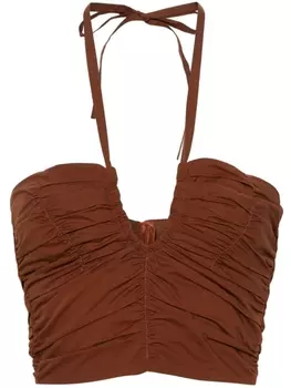 Укороченный топ с вырезом халтер и сборками Forte Forte, коричневый