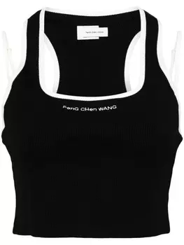Укороченный топ с вышитым логотипом Feng Chen Wang, черный